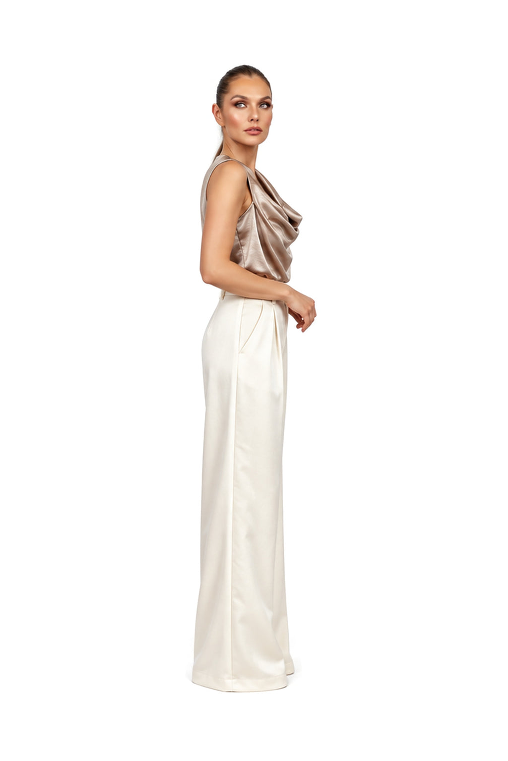 LUCENTE draped cowl blouse in Roman Gilt — side view