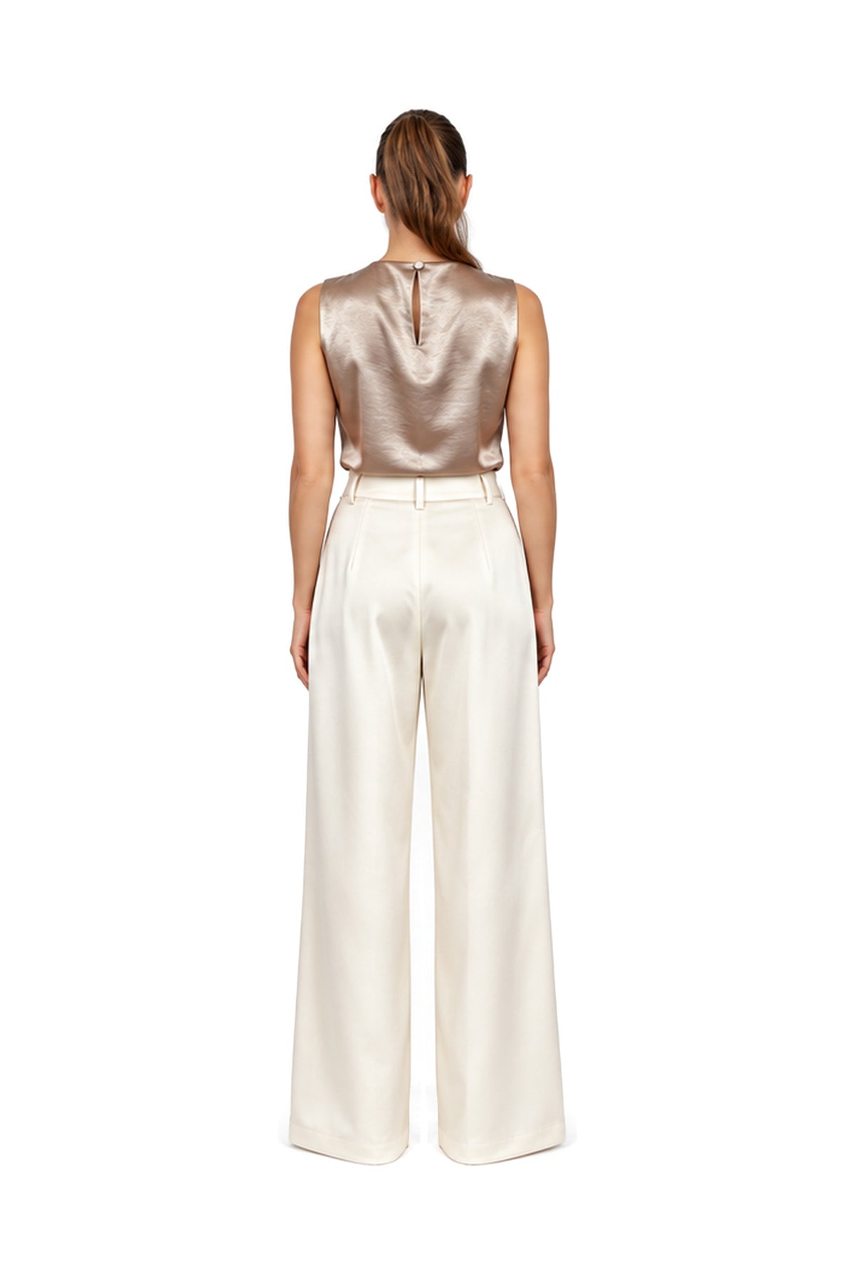 LUCENTE draped cowl blouse in Roman Gilt — back view