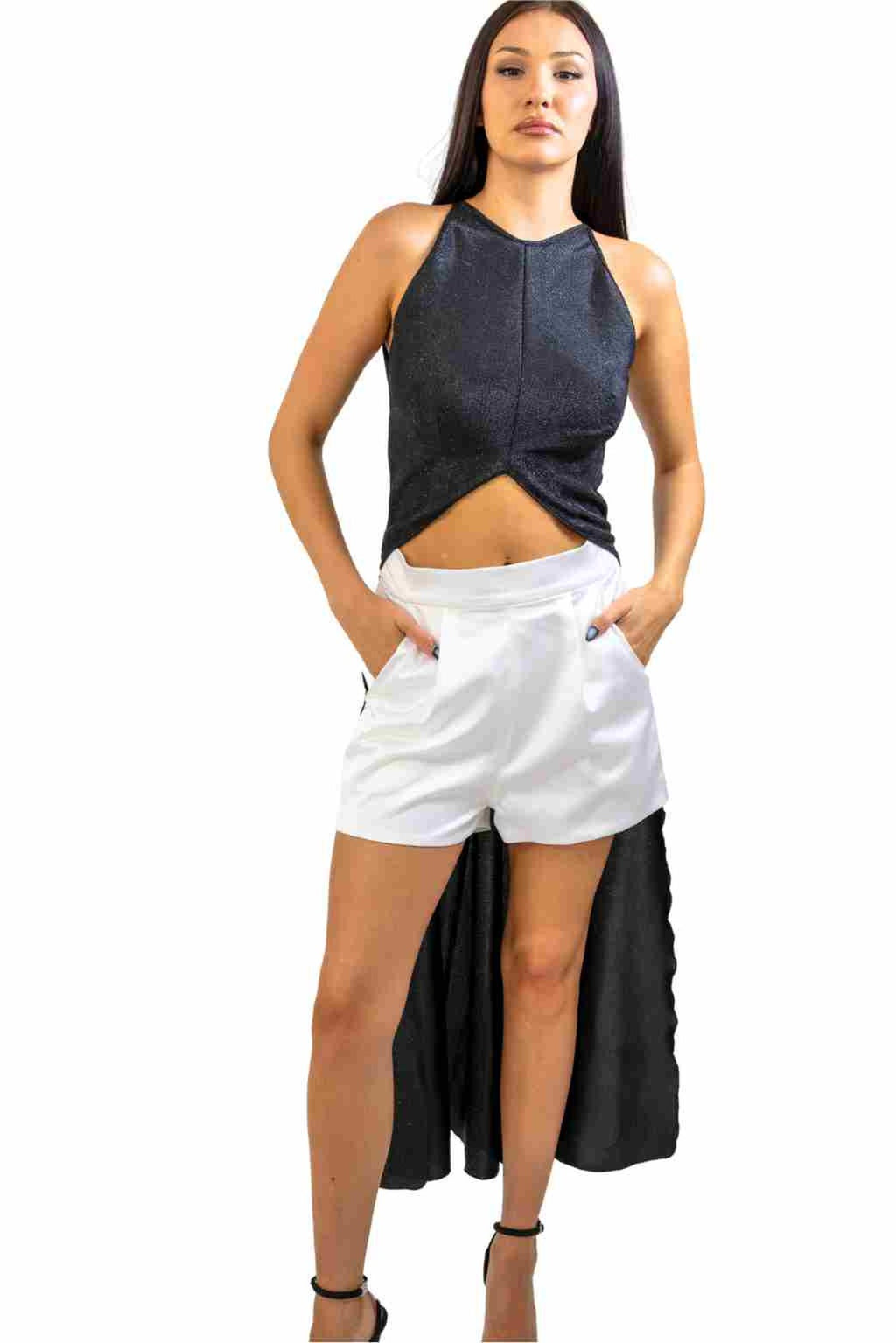 SELENE metallic high-low blouse in Onyx Black — front view