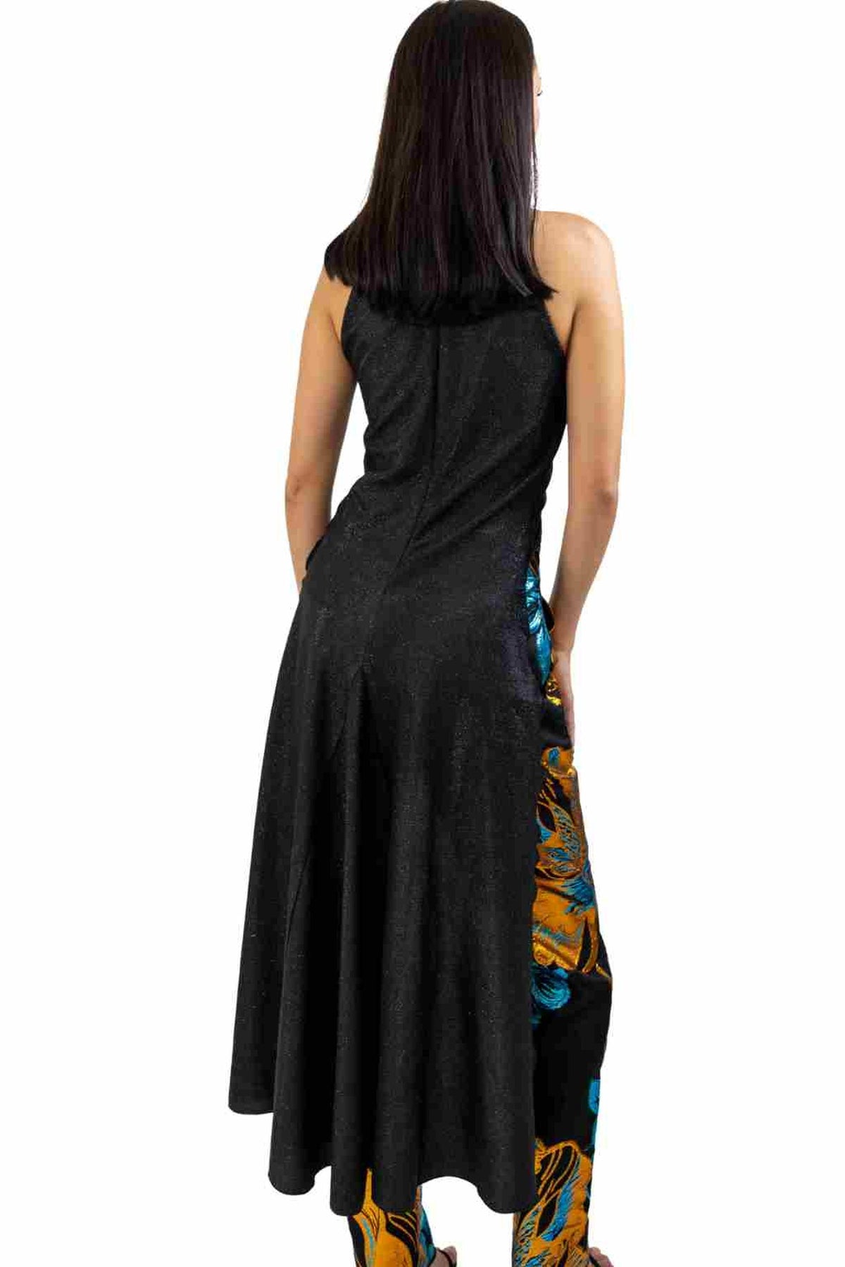 SELENE metallic high-low blouse in Onyx Black — back view