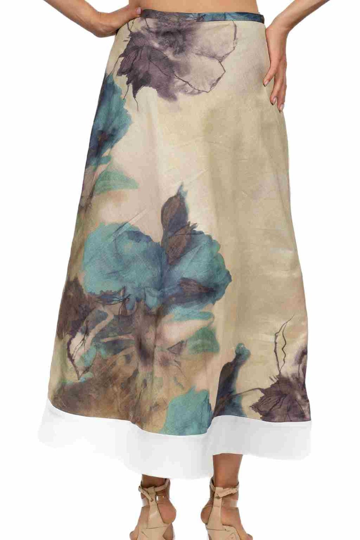 SIENNA wrap skirt in Acquarello di Mare print — back detail