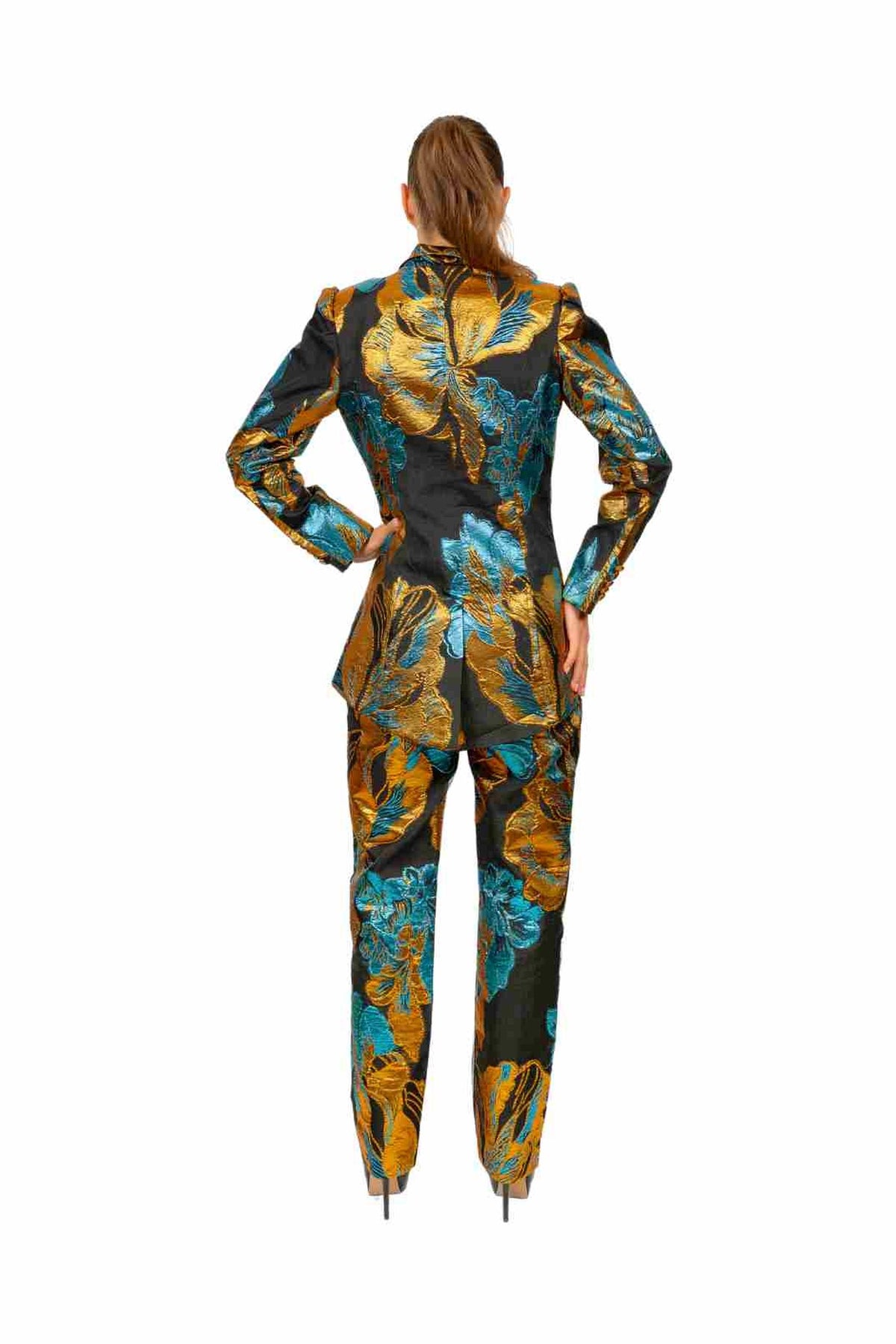 VENEZIA tailored jacket and trouser set in Venetian Mosaic print — back view