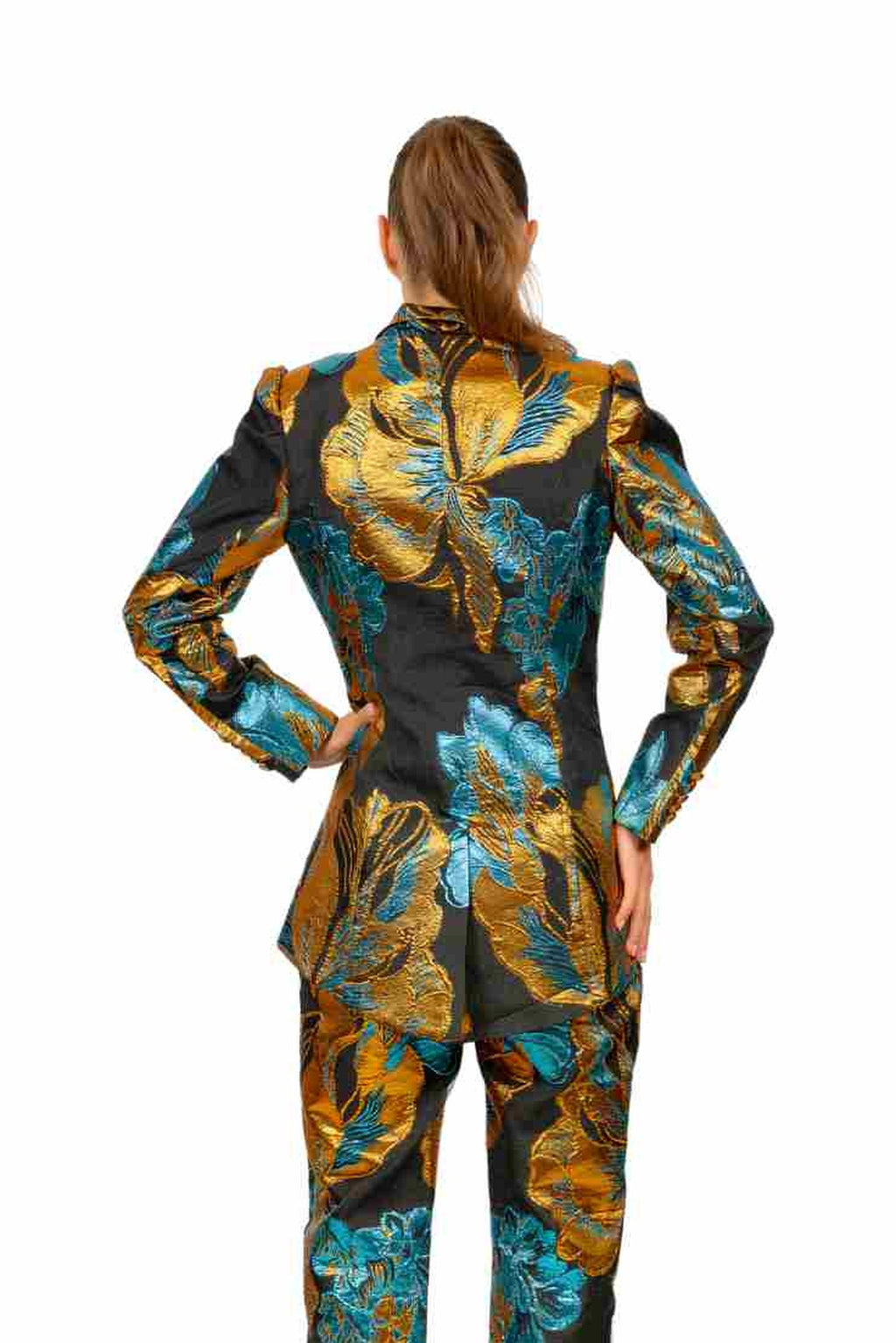 VENEZIA tailored jacket and trouser set in Venetian Mosaic print — back close-up