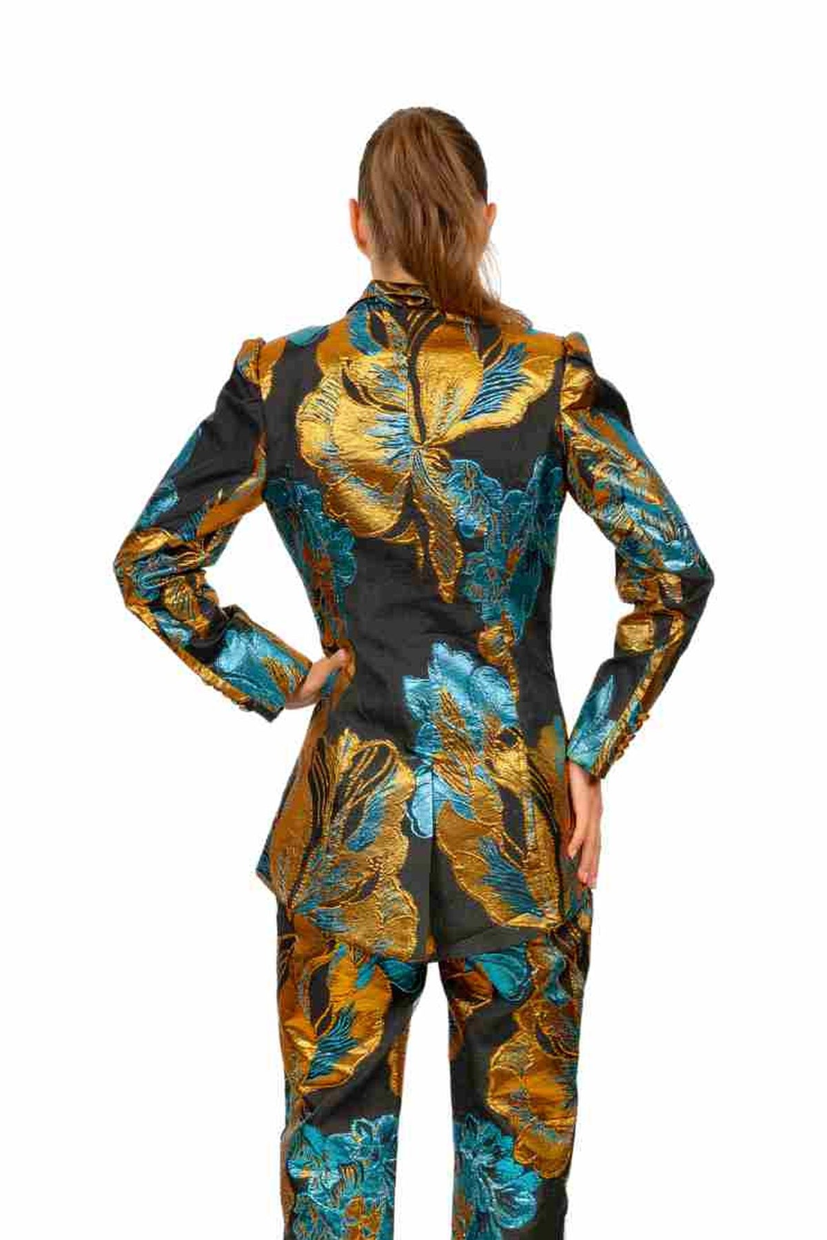 VENEZIA tailored jacket and trouser set in Venetian Mosaic print — back close-up